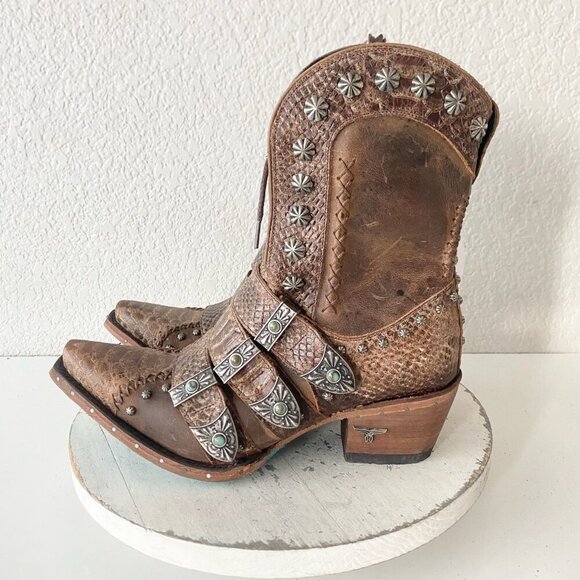 Lane SHOWDOWN Womens Cowboy Boots 8.5 Brown Short Western Cowgirl Lace-up Bootie - Picture 4 of 11